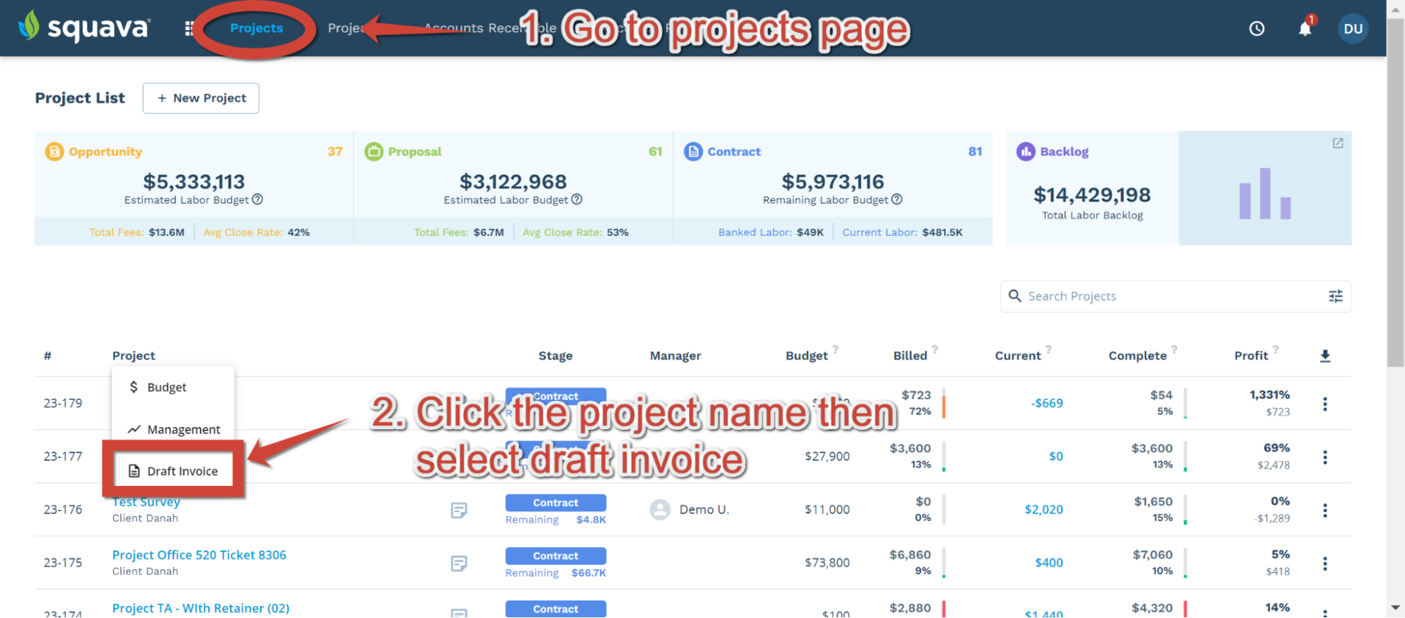 go to proj page then draft inv.png