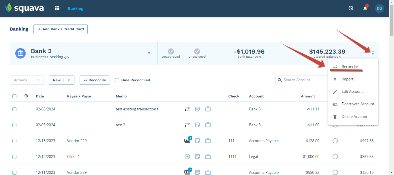 Reconcile Transactions – SQUAVA Support